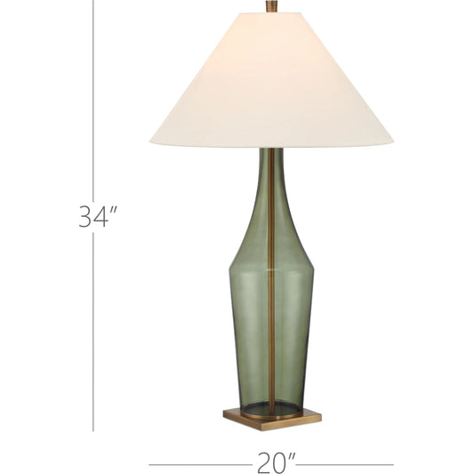 Olive Table Lamp by Currey and Company in green, antique brass. Made from glass, metal in a unique style.