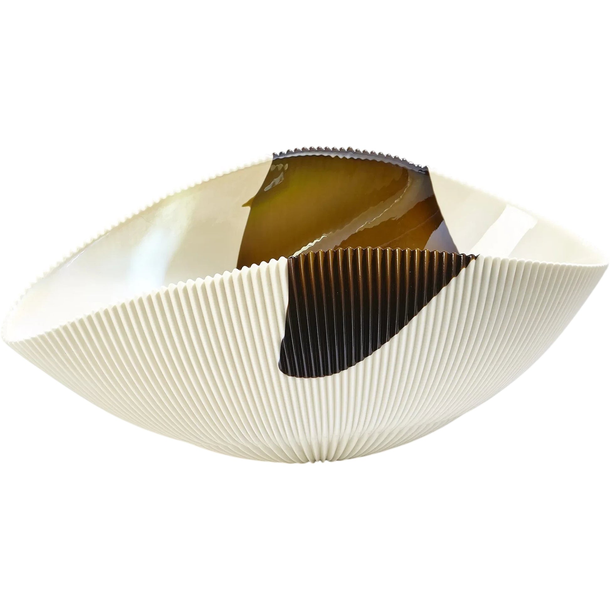 Pleated Bronze Stripe Bowl by Global Views in bronze stripe. Made from artglass in a modern style.