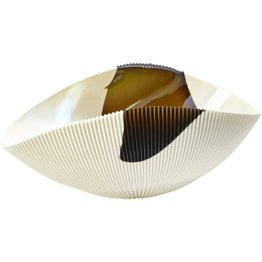 Pleated Bronze Stripe Bowl by Global Views in bronze stripe. Made from artglass in a modern style.