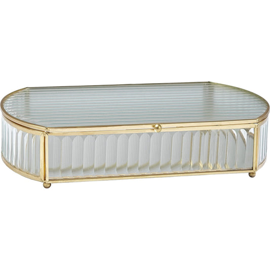 Reeded Glass Oval Box by Global Views. Made from glass in a transitional style.