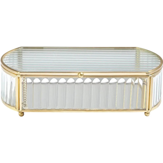 Reeded Glass Oval Box by Global Views. Made from glass in a transitional style.