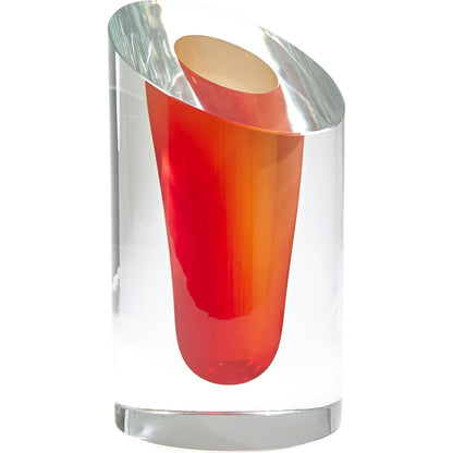 Slanted Vase by Global Views in clear with bubbles. Made from artglass in a modern style.