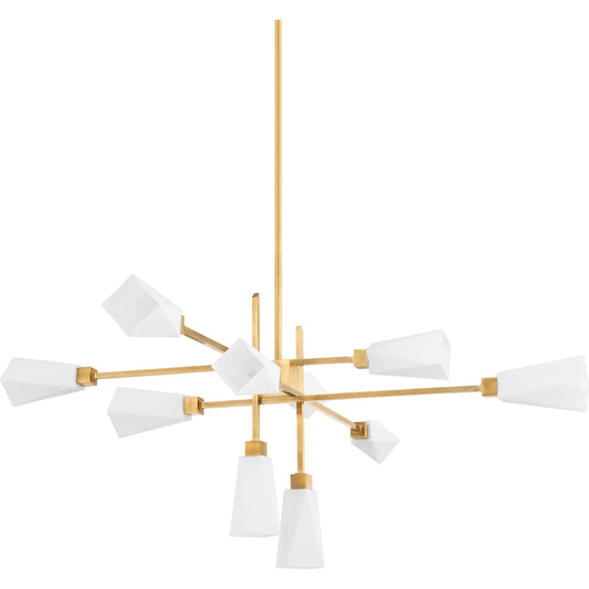 Artemis Chandelier by Corbett in vintage brass. Made from brass in a modern style.