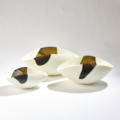 Pleated Bronze Stripe Bowl by Global Views in bronze stripe. Made from artglass in a modern style.