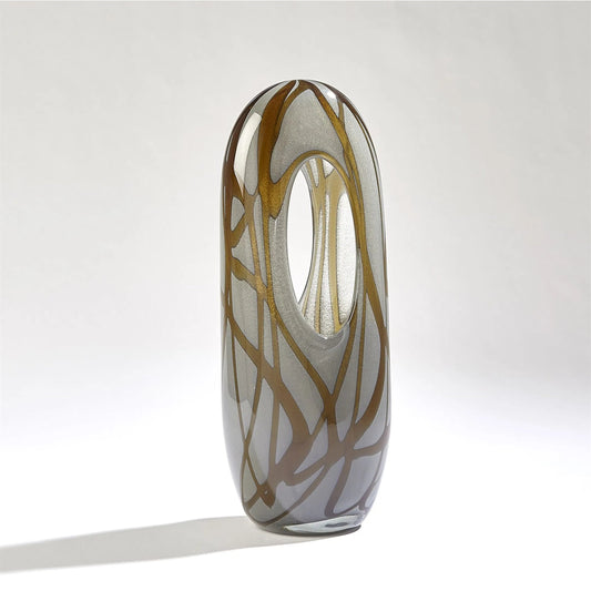 Swirl Vase by Global Views in amber, gray. Made from art glass in a modern style.