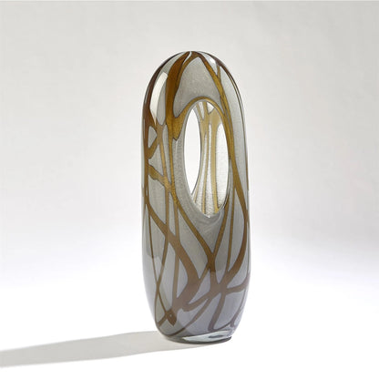 Swirl Vase by Global Views in amber, gray. Made from art glass in a modern style.