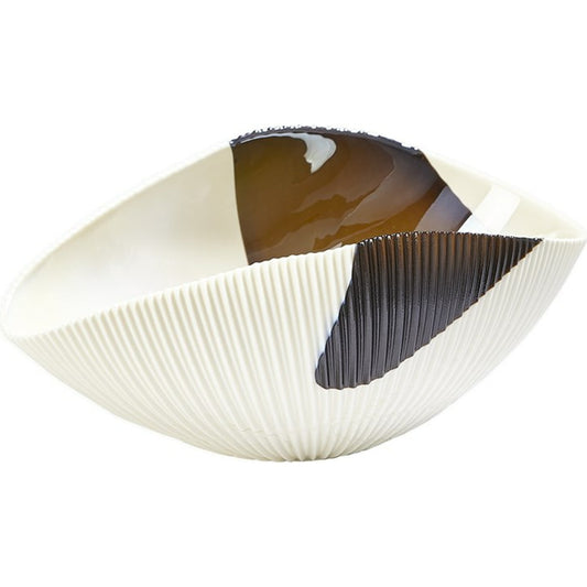 Pleated Bronze Stripe Bowl by Global Views in bronze stripe. Made from artglass in a modern style.