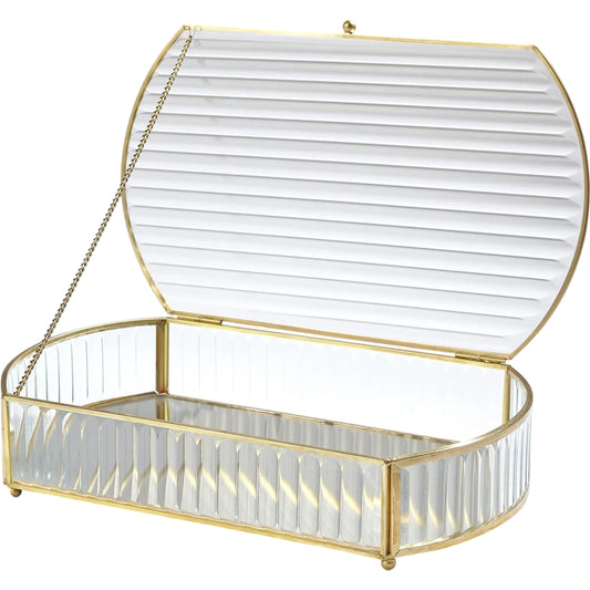 Reeded Glass Oval Box by Global Views. Made from glass in a transitional style.