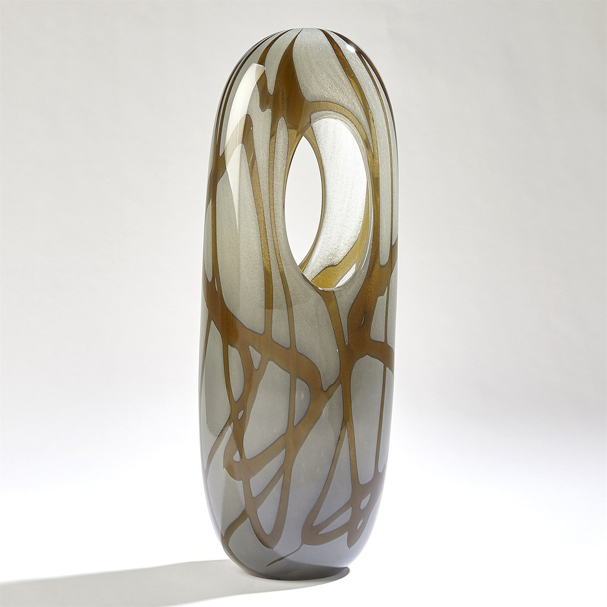 Swirl Vase by Global Views in amber, gray. Made from art glass in a modern style.
