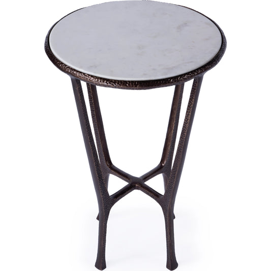 Flavio Metal & Stone Side Table by Butler Specialty Company in bronze and metal & marble. Made from aluminium, marble in a modern style.