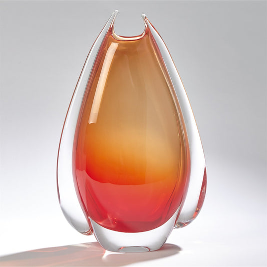 Fin Vase by Global Views in cinnabar. Made from art glass in a modern style.