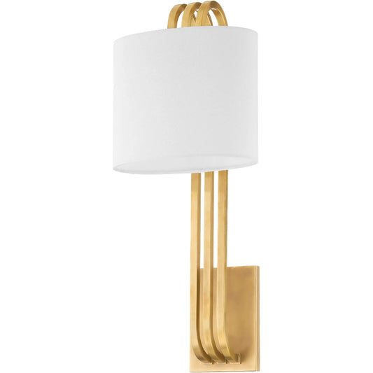 Lysandra Sconce by Corbett in vintage brass. Made from brass in a modern style.