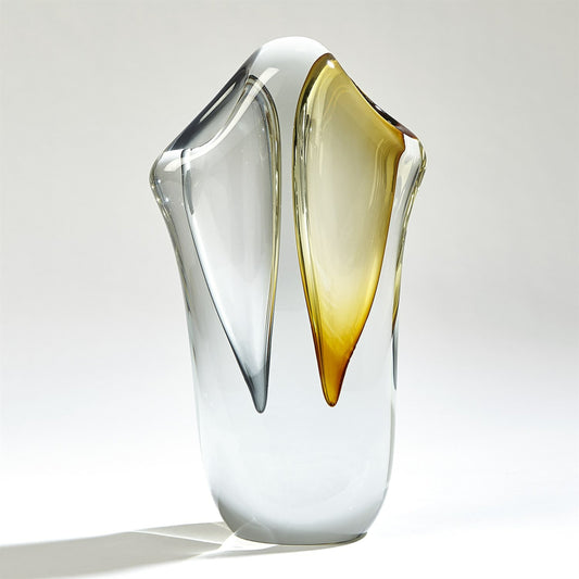 Duet Vase by Global Views in amber, gray. Made from art glass in a modern style.