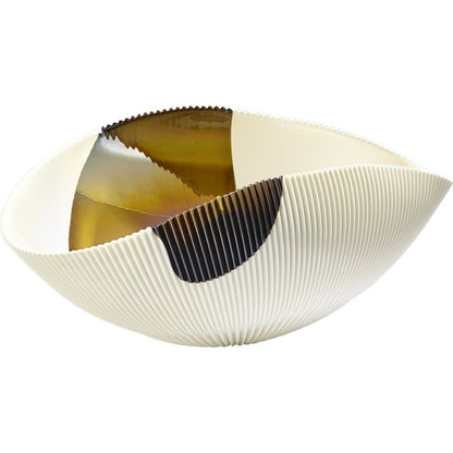 Pleated Bronze Stripe Bowl by Global Views in bronze stripe. Made from artglass in a modern style.