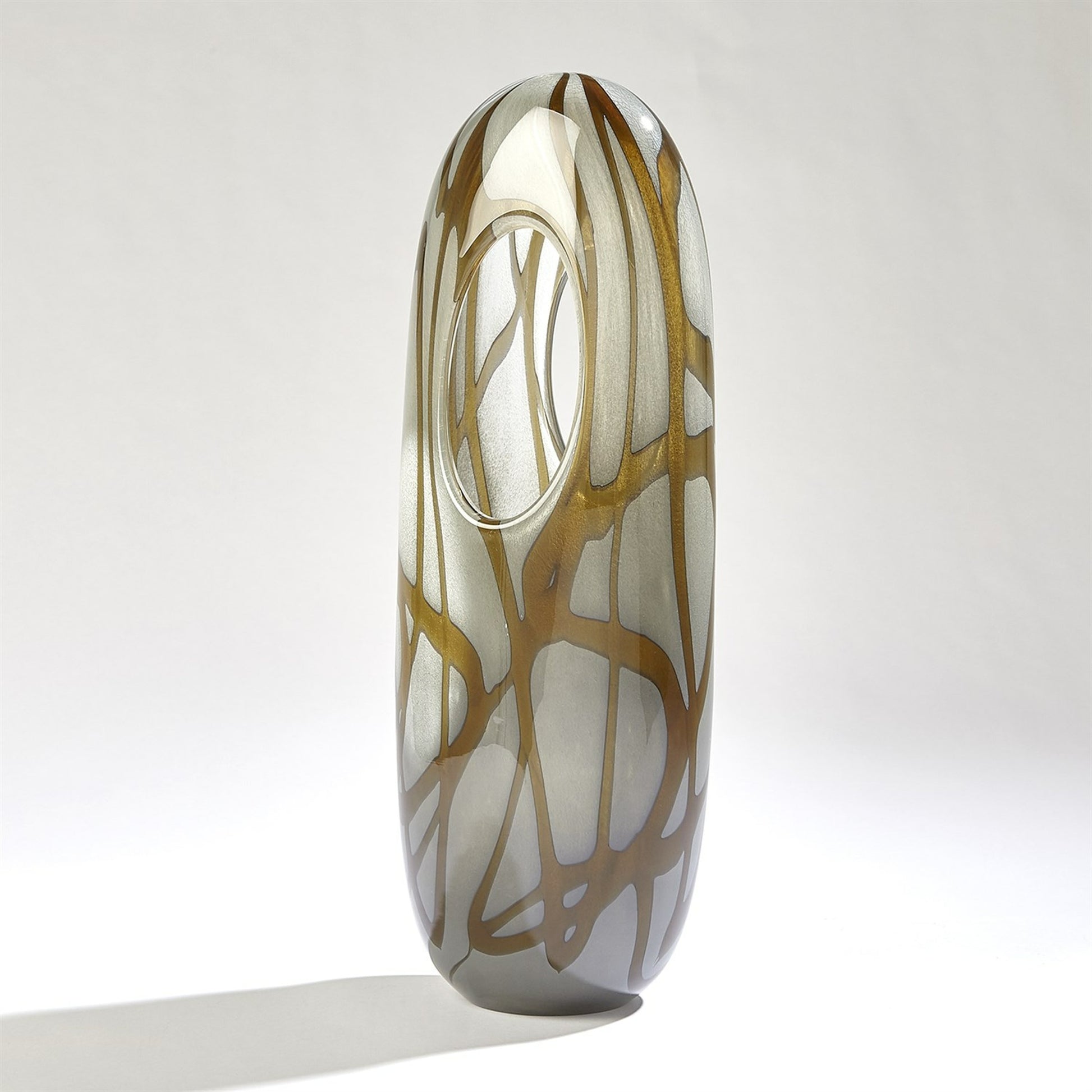 Swirl Vase by Global Views in amber, gray. Made from art glass in a modern style.