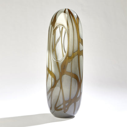 Swirl Vase by Global Views in amber, gray. Made from art glass in a modern style.