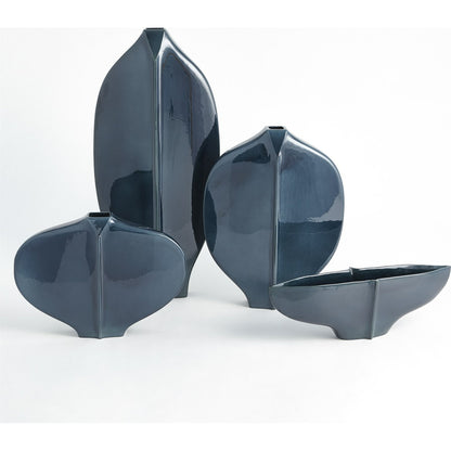 Center Ridge Vase by Global Views in blue. Made from earthenware-reactive glaze in a modern style.