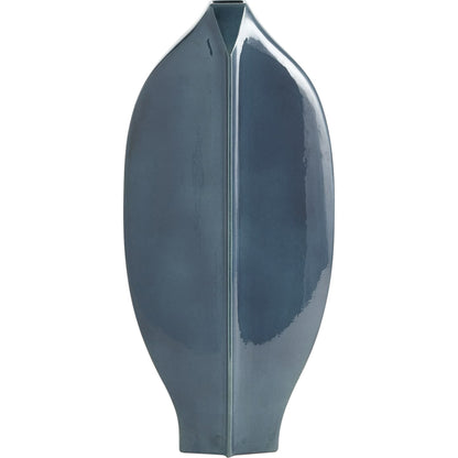 Center Ridge Vase by Global Views in blue. Made from earthenware-reactive glaze in a modern style.