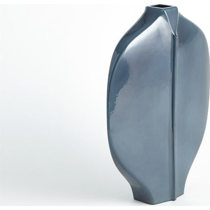 Center Ridge Vase by Global Views in blue. Made from earthenware-reactive glaze in a modern style.