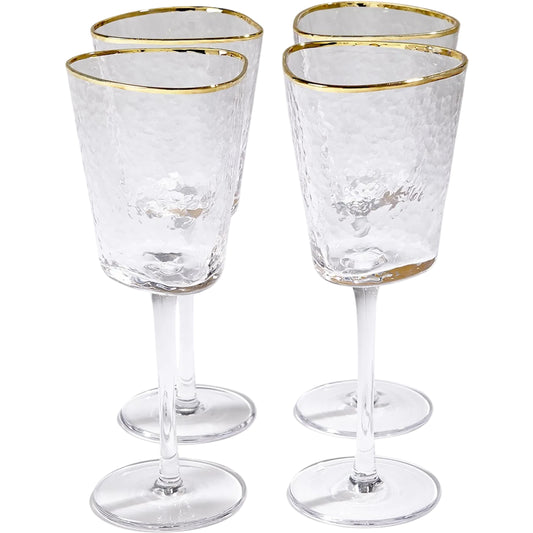 S/4 Hammered Wine Glasses by Global Views in clear and gold. Made from unique in a unique style.