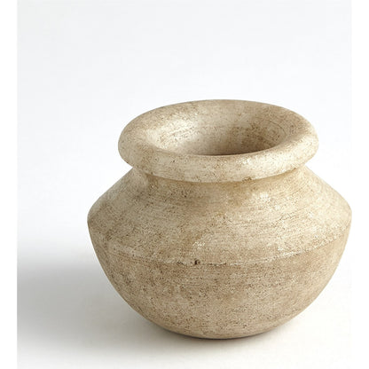 Marble Vase by Global Views in antiqued white. Made from lime stone stained marble in a eclectic & global style.