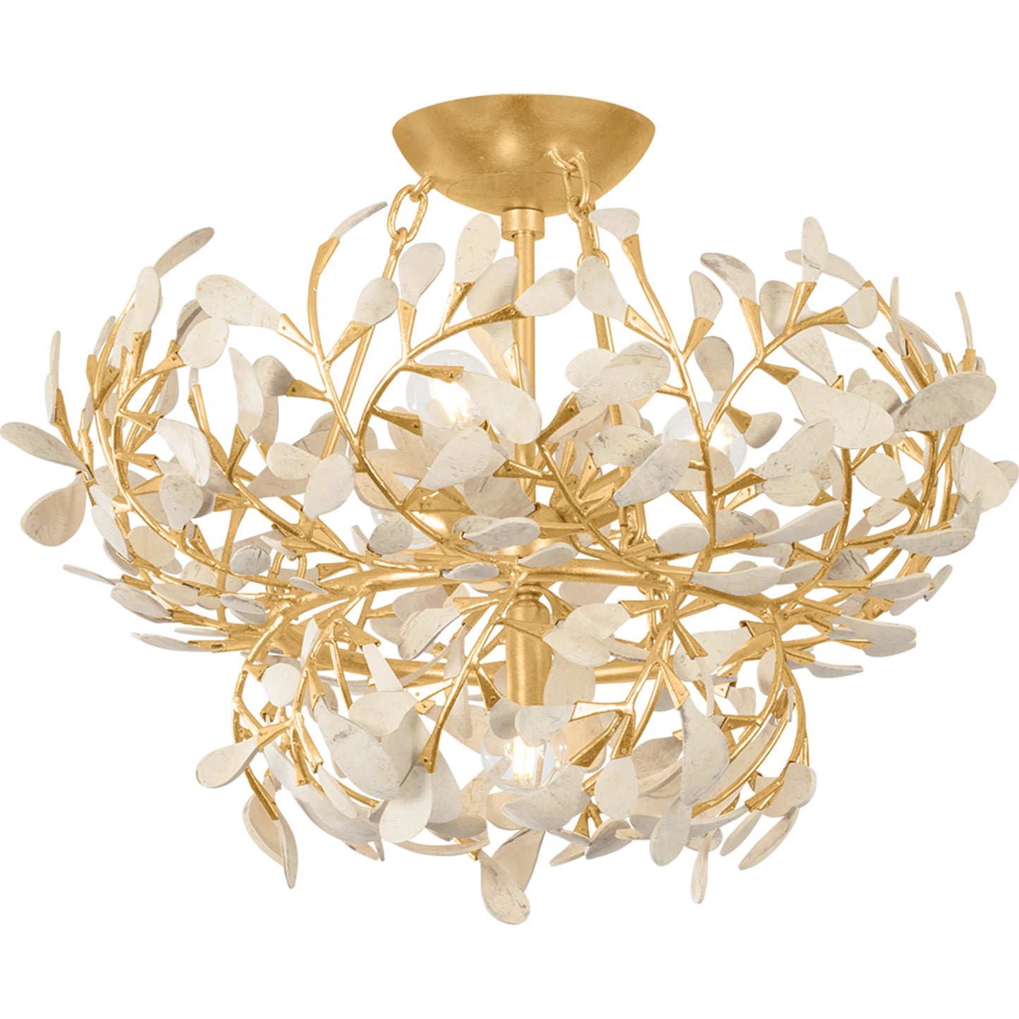 001 SI-2374363 | Primary Silo | Maybrook Semi Flush by Hudson Valley in vintage gold leaf. Made from iron in a unique style.