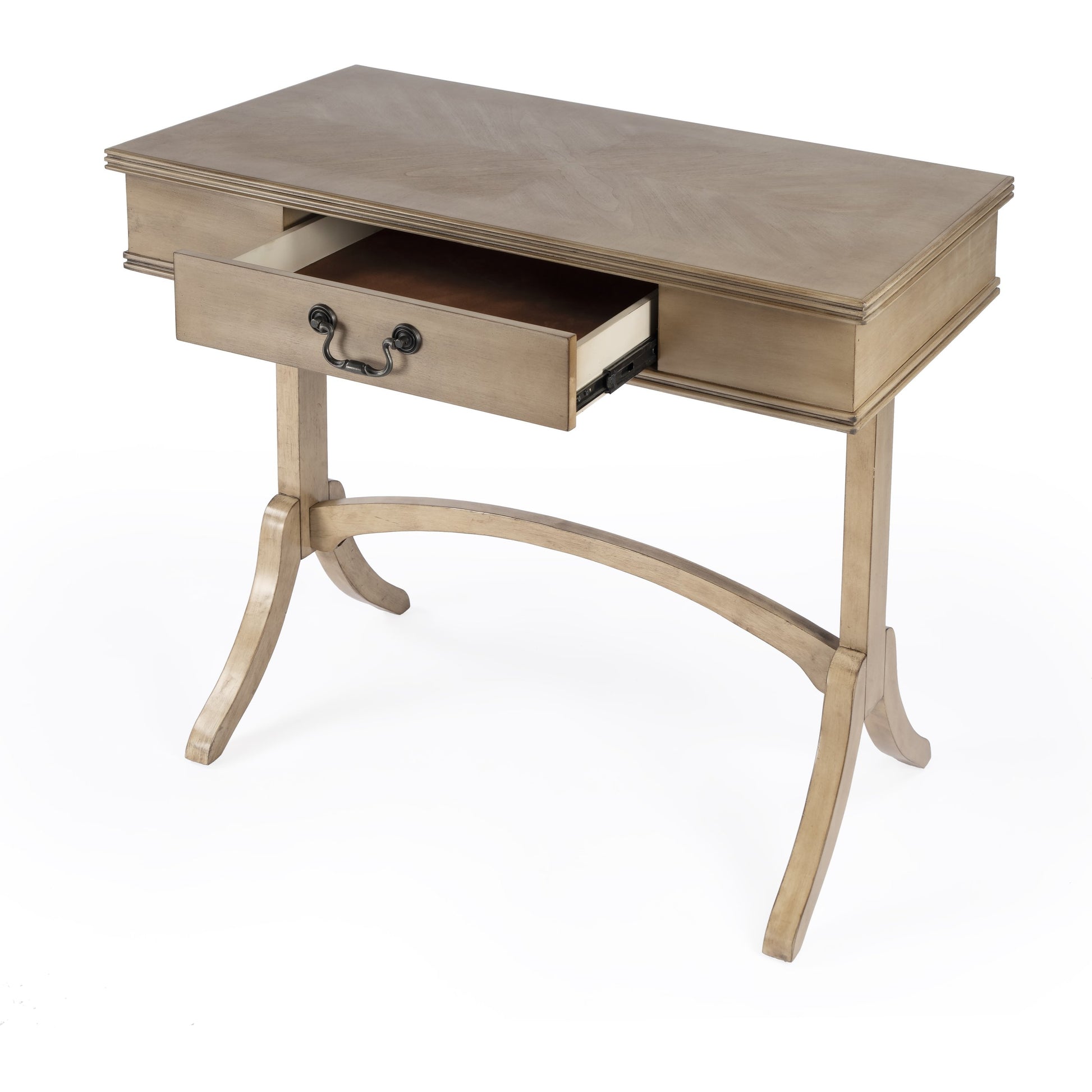 Alta Writing Desk by Butler Specialty Company. Made from acacia, pine wood solids, cherry veneer, mdf, antique brass hardware, metal drawer glides in a traditional style.
