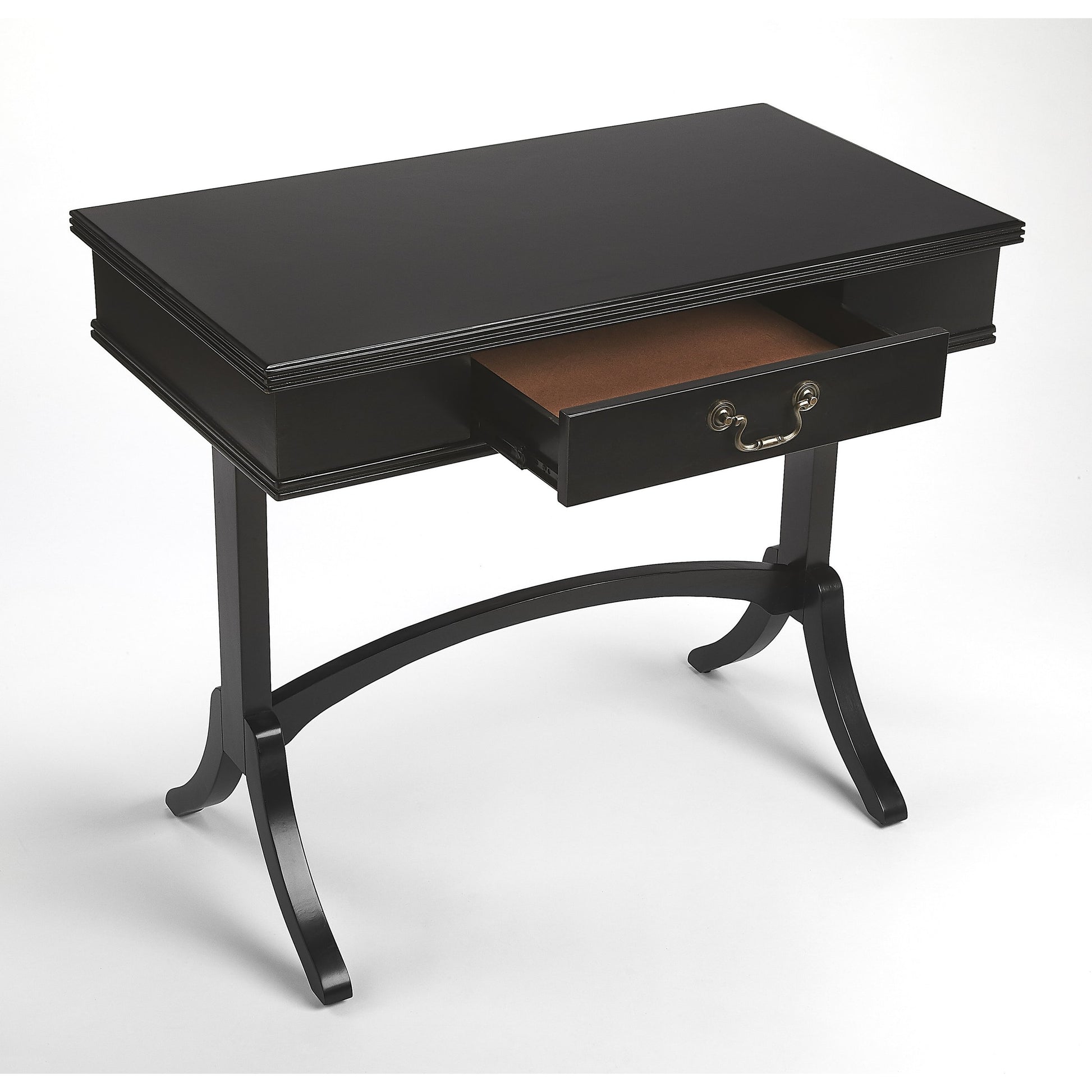Alta Writing Desk by Butler Specialty Company. Made from acacia, pine wood solids, cherry veneer, mdf, antique brass hardware, metal drawer glides in a traditional style.