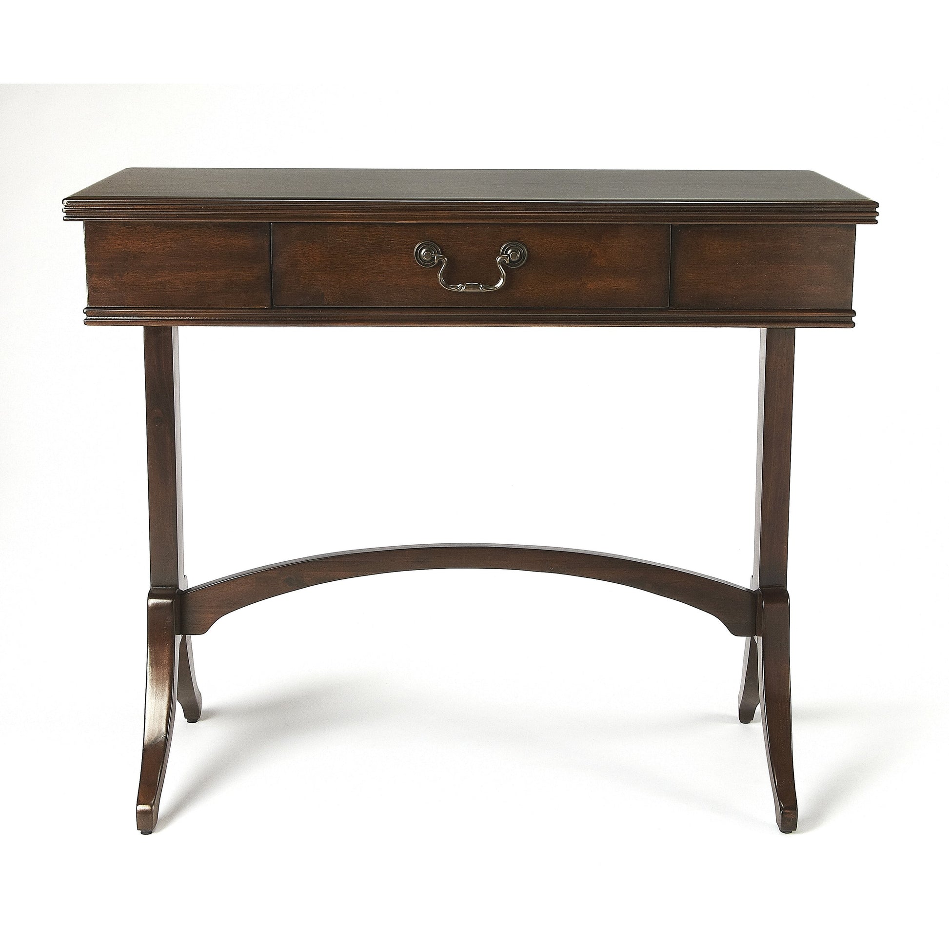 Alta Writing Desk by Butler Specialty Company. Made from acacia, pine wood solids, cherry veneer, mdf, antique brass hardware, metal drawer glides in a traditional style.