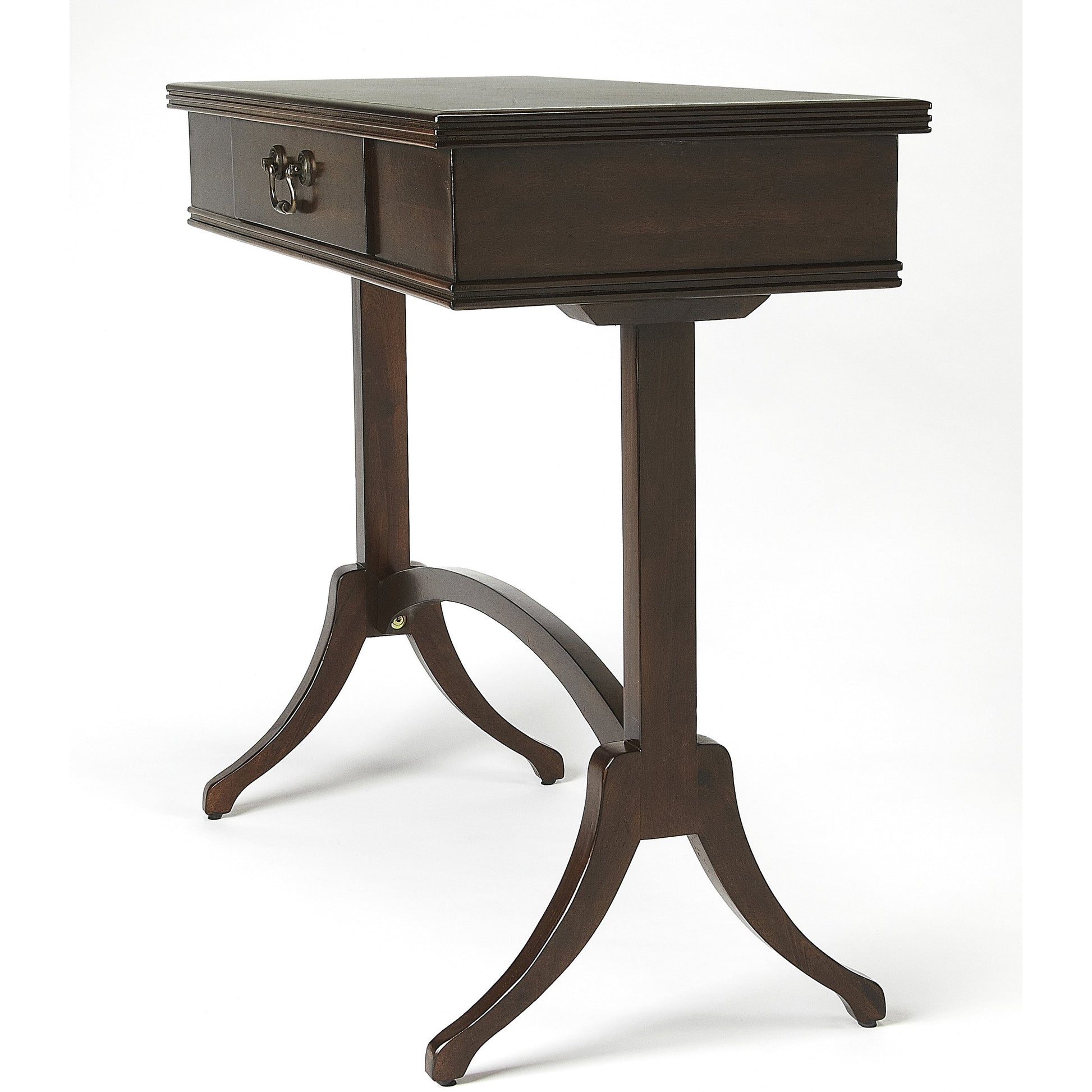 Alta Writing Desk by Butler Specialty Company. Made from acacia, pine wood solids, cherry veneer, mdf, antique brass hardware, metal drawer glides in a traditional style.