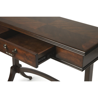 Alta Writing Desk by Butler Specialty Company. Made from acacia, pine wood solids, cherry veneer, mdf, antique brass hardware, metal drawer glides in a traditional style.