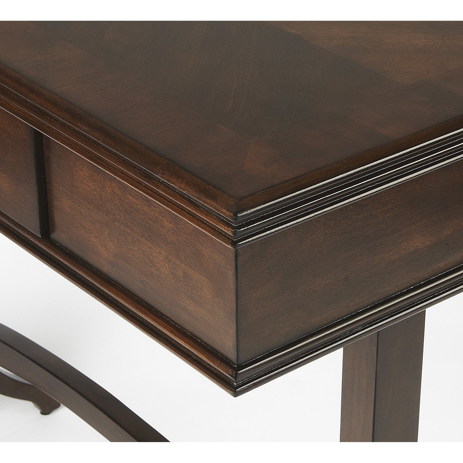 Alta Writing Desk by Butler Specialty Company. Made from acacia, pine wood solids, cherry veneer, mdf, antique brass hardware, metal drawer glides in a traditional style.