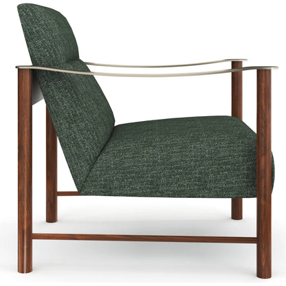 Slant Accent Chair by Caracole in eucalyptus linen and retro walnut, champagne gold. Made from unique in a eclectic & global style.