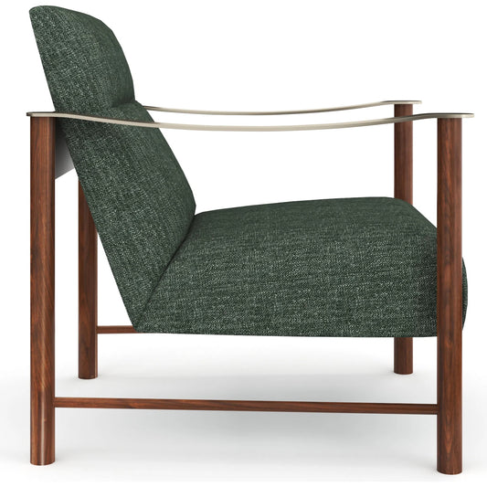 Slant Accent Chair by Caracole in eucalyptus linen and retro walnut, champagne gold. Made from unique in a unique style.