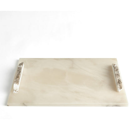 Alabaster Rectangle Tray with Rock Handles by Global Views. Made from alabaster in a modern style.