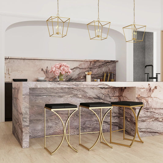 Natalya Counter Height Stool by Butler Specialty Company in black. Made from iron, stainless steel, faux leather, tris foam, plyboard in a unique style.