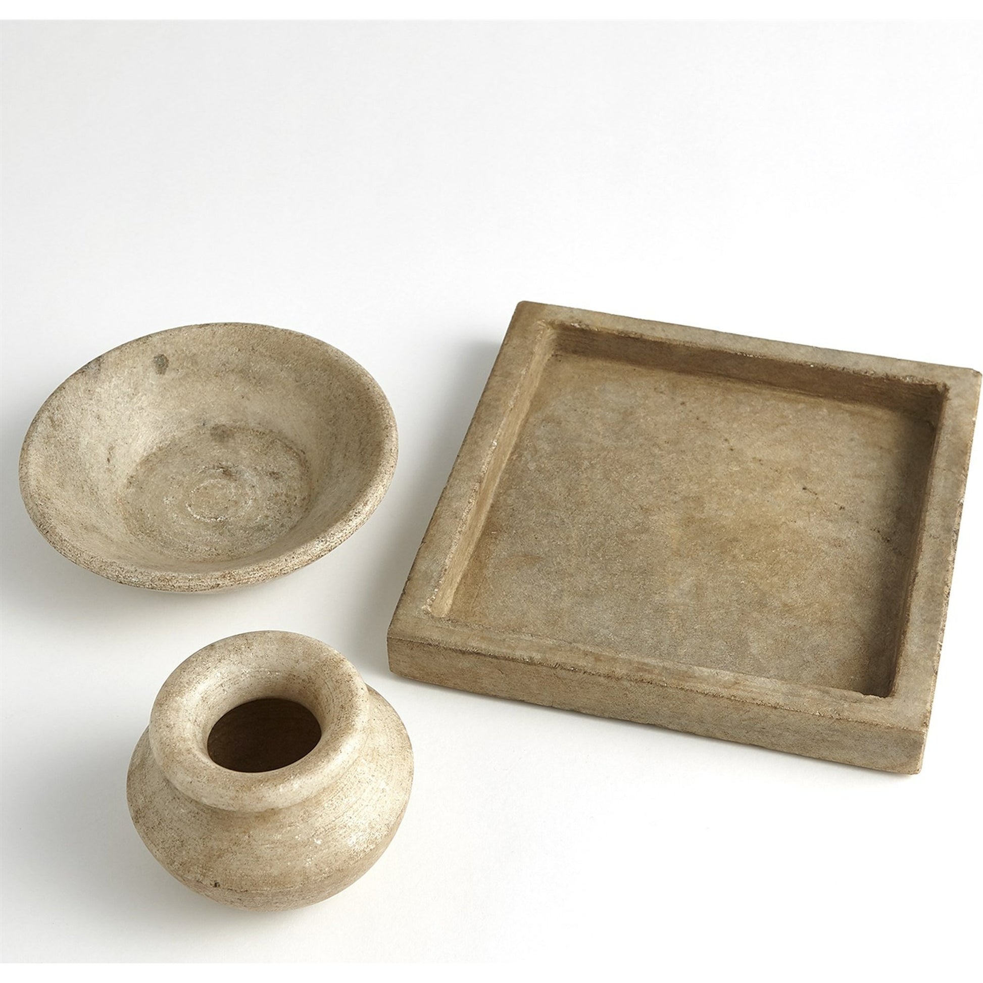 Marble Tray by Global Views in antiqued white. Made from lime stone stained marble in a eclectic & global style.