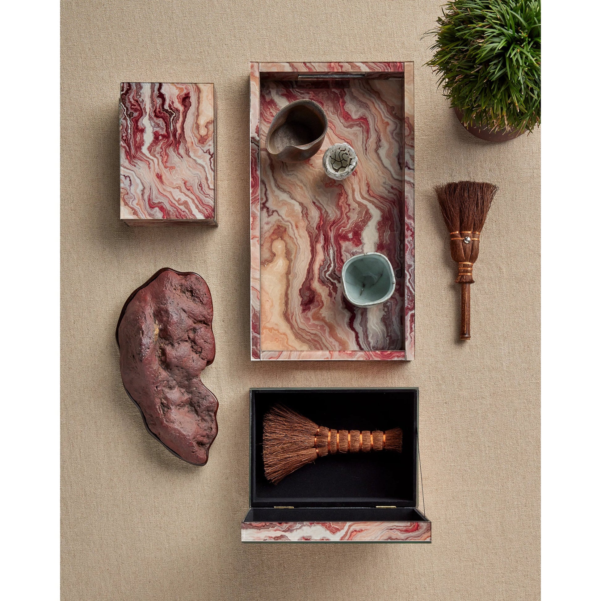 Interstellar Box Set by Currey and Company in dark green. Made from glass, paper, engineered wood in a modern style.