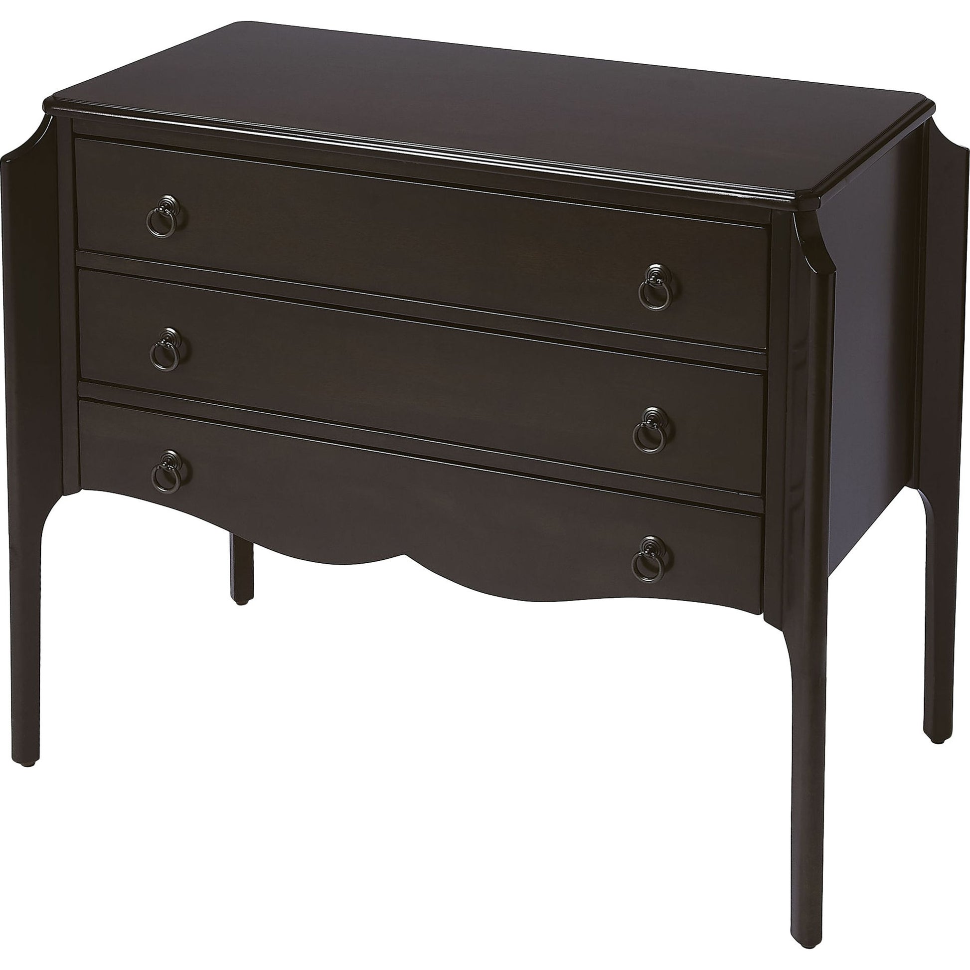 Wilshire Chest by Butler Specialty Company in dark brown and chocolate. Made from rubberwood solids, mdf, oak veneers, antique bronze finish hardware in a transitional style.