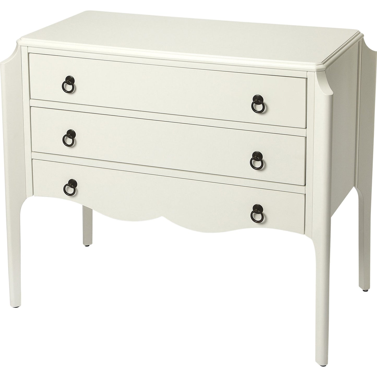 001 S-346405 | Additional Silo | Wilshire Accent Chest by Butler Specialty Company in white and glossy white. Made from rubberwood solids, mdf, oak veneer, antique bronze finished hardware in a transitional style.