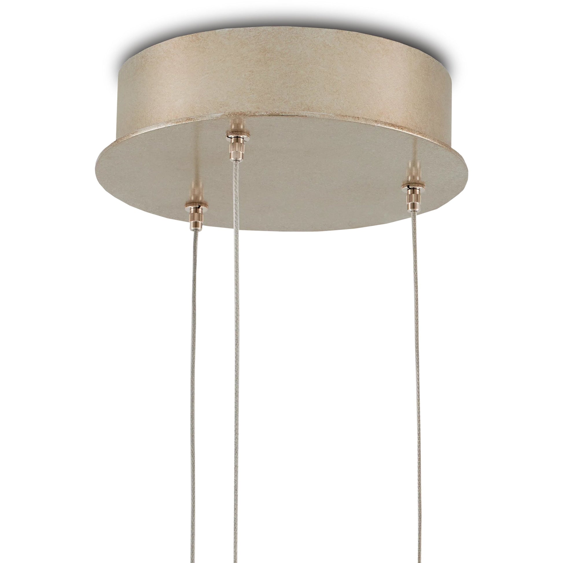 Banyan 3-Light Multi-Drop Pendant by Currey and Company in antique brass, clear, silver. Made from metal, glass in a modern style.