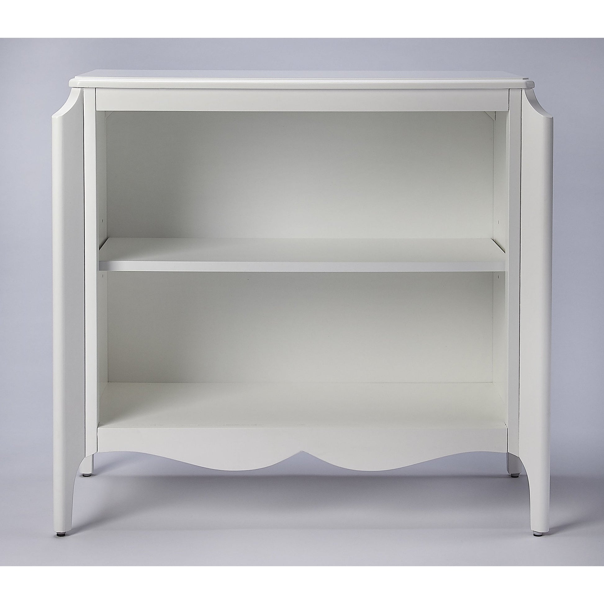 Wilshire Bookcase by Butler Specialty Company in white and glossy white. Made from rubberwood solids, oak veneers, mdf in a transitional style.