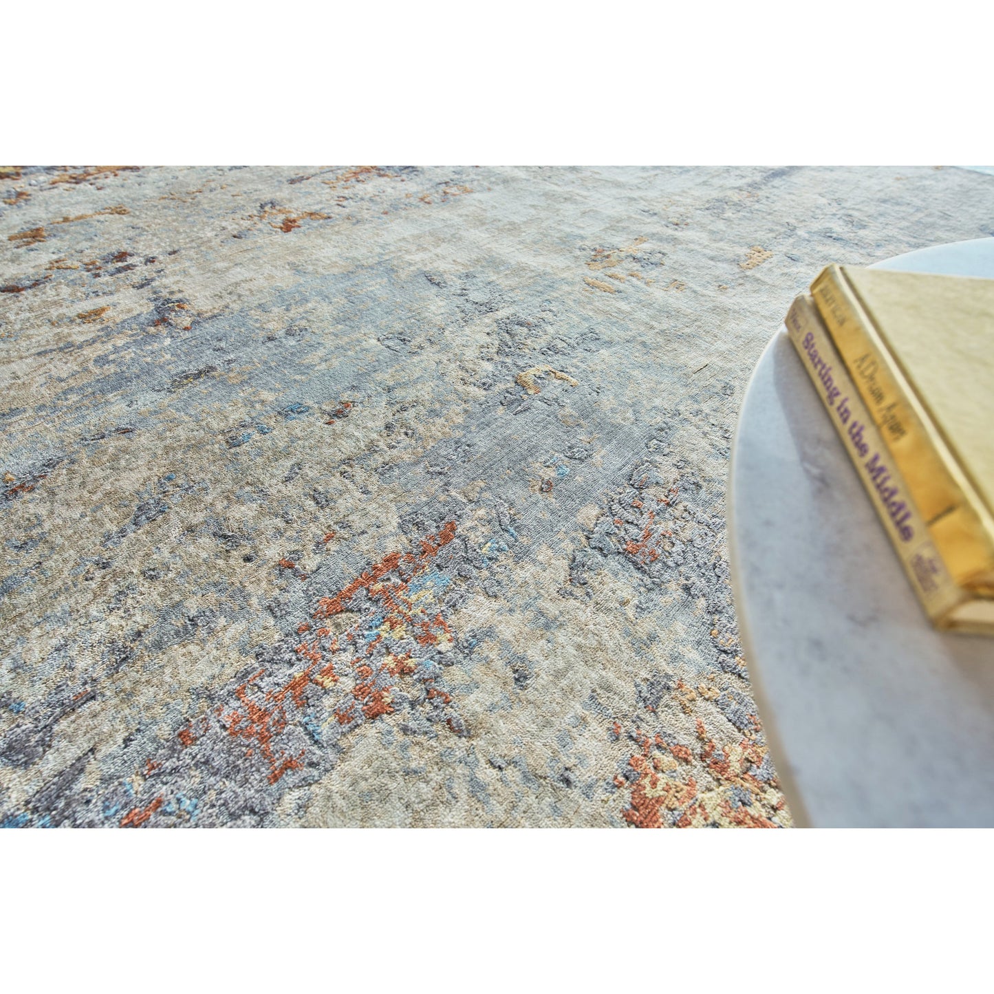 009 SI-1828534,SI-1828535,SI-1828536,SI-1828537,SI-1828538,SI-1828539 | Lifestyle | Laureno 4473 Rug by Exquisite Rugs in blue multi. Made from bamboo silk in a unique style.