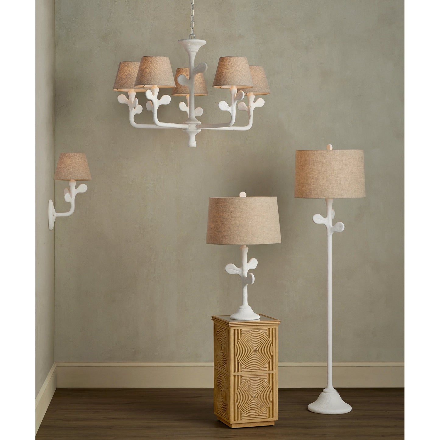005 SI-2133881 | Lifestyle | Charny Wall Sconce by Currey and Company in gesso white. Made from composite, metal in a modern style.