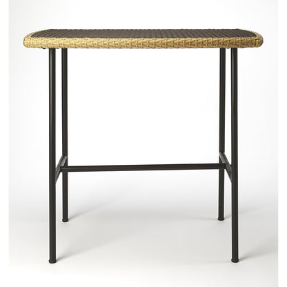 Freeport Pub Table by Butler Specialty Company in dark brown and designer's edge. Made from iron, black woven polyethelene synthetic rattan in a eclectic & global style.