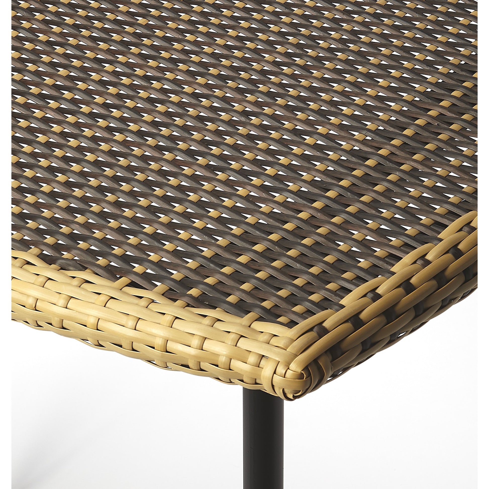 Freeport Pub Table by Butler Specialty Company in dark brown and designer's edge. Made from iron, black woven polyethelene synthetic rattan in a eclectic & global style.