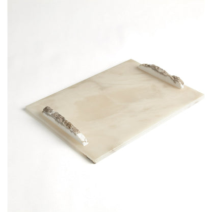 Alabaster Rectangle Tray with Rock Handles by Global Views. Made from alabaster in a modern style.