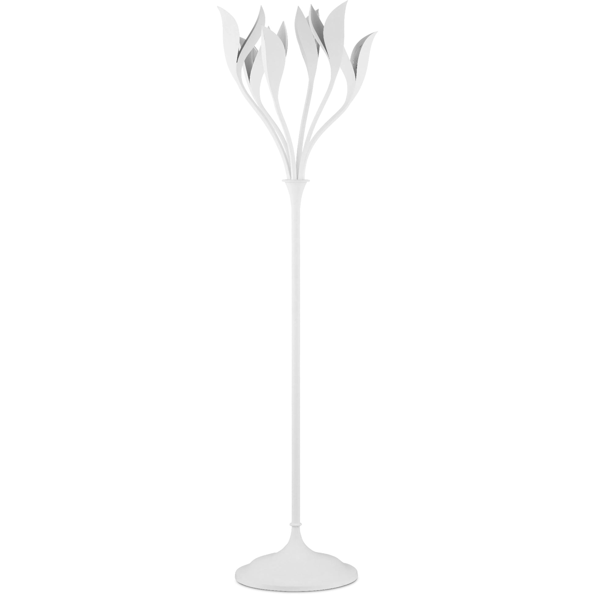 Snowflower Floor Lamp by Currey and Company in gesso white. Made from wrought iron in a modern style.