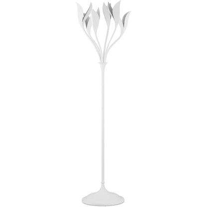 Snowflower Floor Lamp by Currey and Company in gesso white. Made from wrought iron in a modern style.