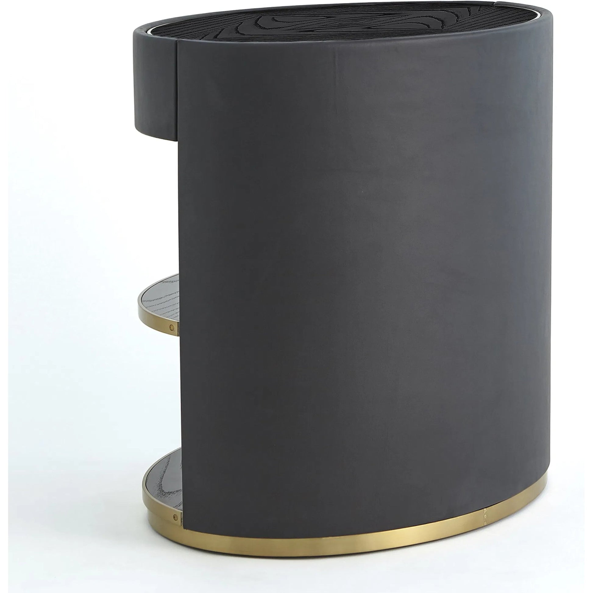 Ellipse Bedside Cabinet by Global Views in black. Made from poplar, oak, black lacquer in a modern style.